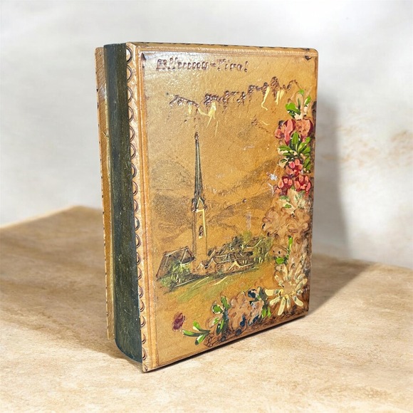 Other - Vintage Ellmau Tirol Hand Painted Wooden Book Box Alpine Church Scene Austria